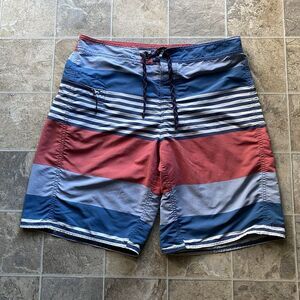 Patagonia Blue and Red Striped Board Shorts